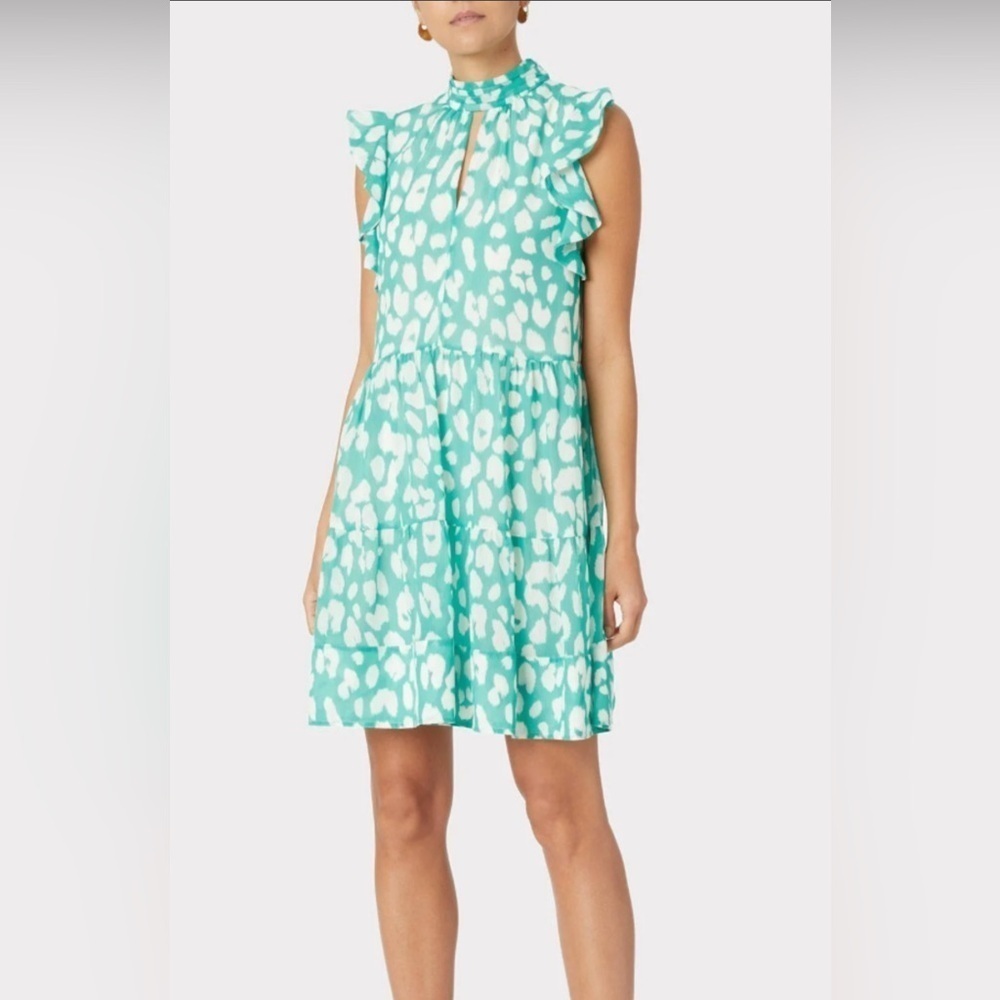 $395 Milly Women’s Large Mona Jungle Leopard-Print Tiered Chiffon Dress size P